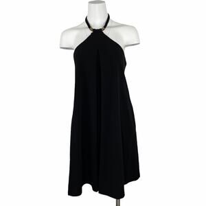 ABS Pocketed Halter Swing Dress Black NWT S